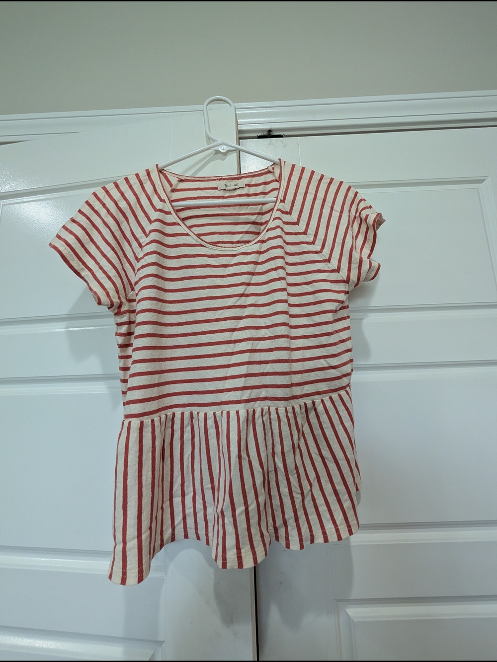 Madewell Striped Peplum Top Size M Red White